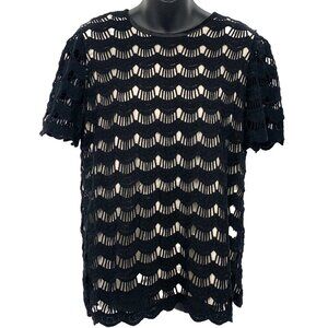 Kate Spade Women Size 8 Lined Top Blouse Short Sleeve Scallop Button Round Neck